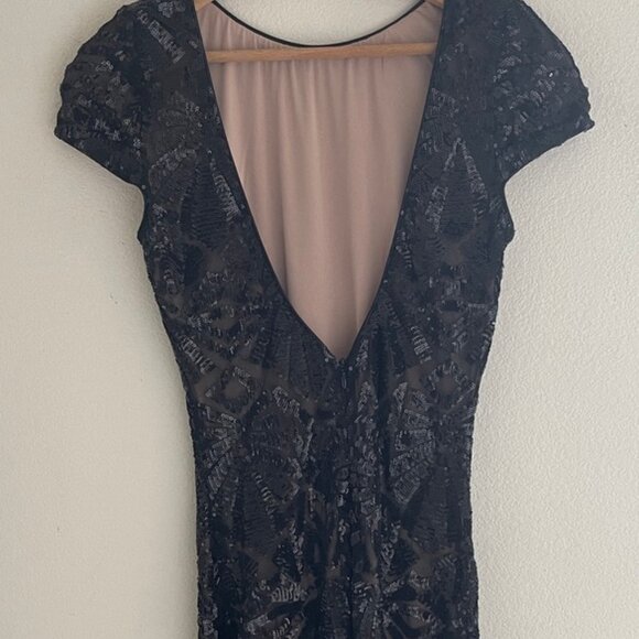 DRESS the POPULATION Black Cap Sleeve Sequin Midi Dress/Open Back: NWOT! SMALL - Picture 2 of 9